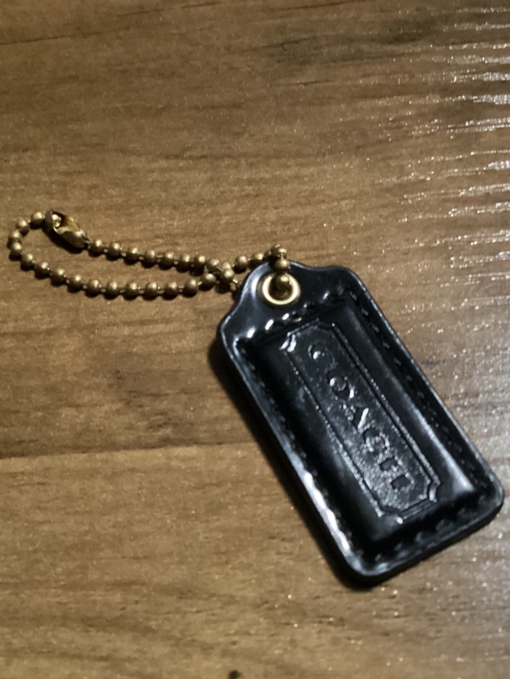 Coach Black Leather Bag Tag Charm with Gold Chain
